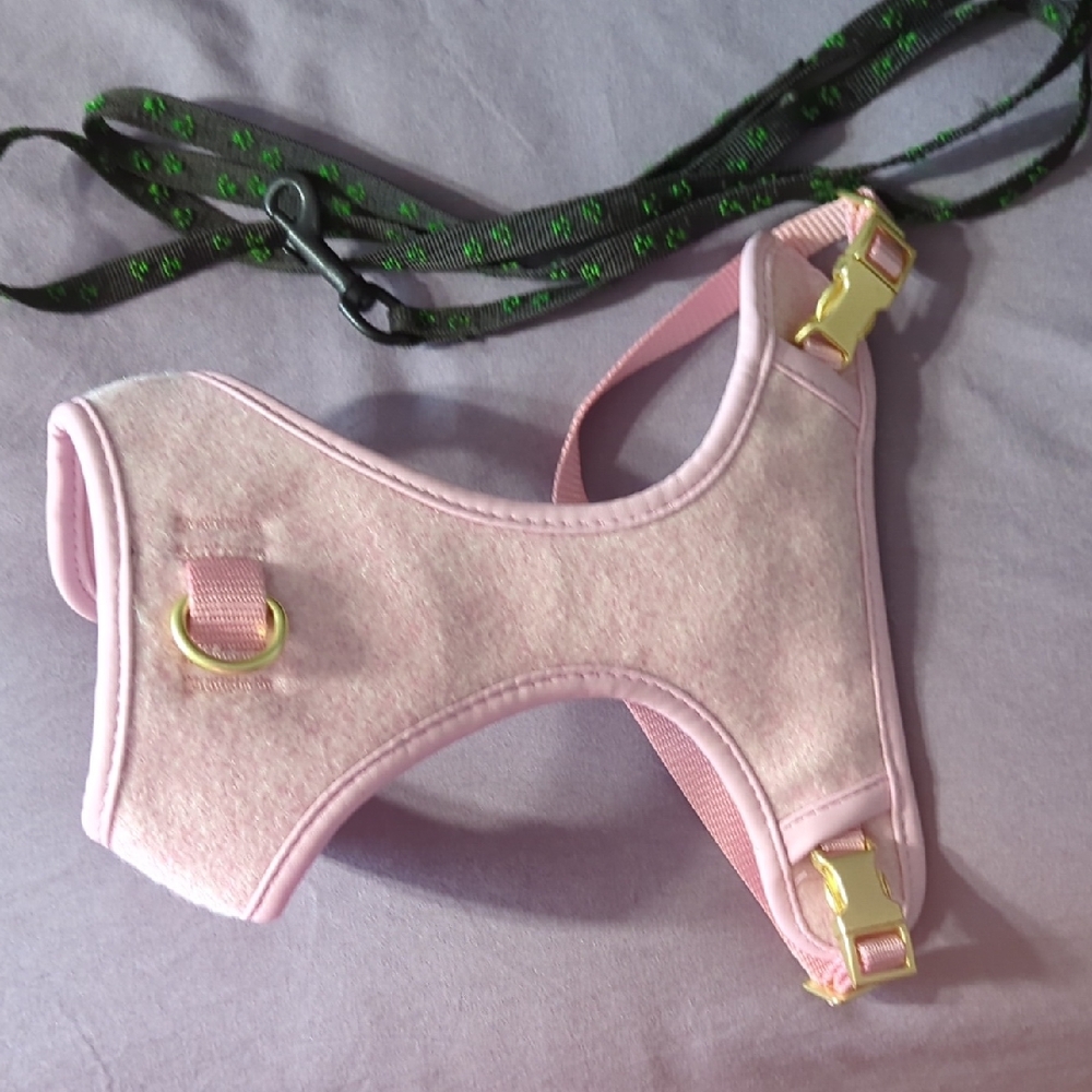 Top  Paw XS Pink and Gold Dog Harness with Leash